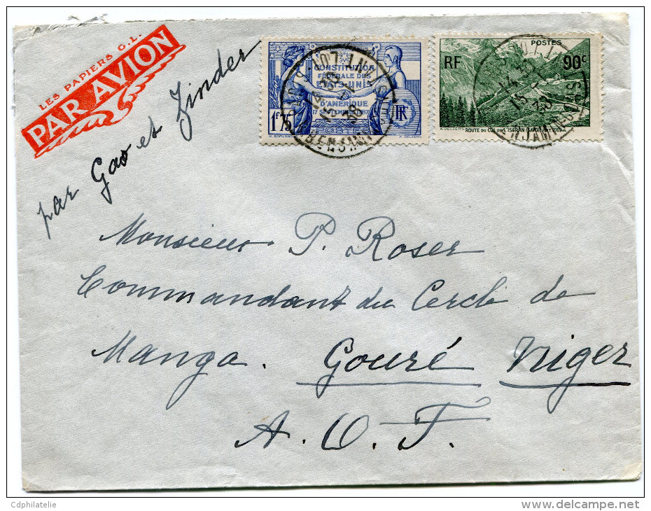 FRANCE LETTRE PAR AVION DEPART PARIS 15-1-38 POUR LE NIGER - 1927-1959 Lettres & Documents