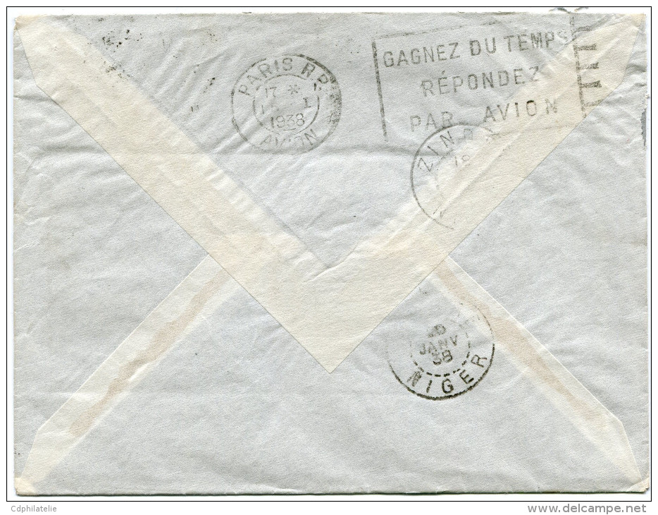 FRANCE LETTRE PAR AVION DEPART PARIS 15-1-38 POUR LE NIGER - 1927-1959 Lettres & Documents