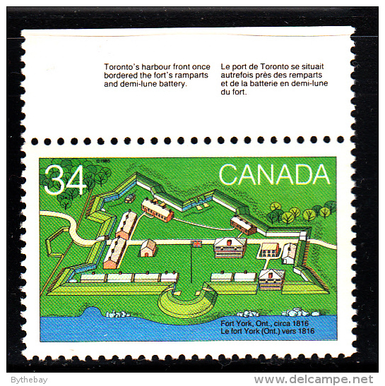 Canada MNH Scott #1052 34c Fort York - With Descriptive Selvedge - Unused Stamps