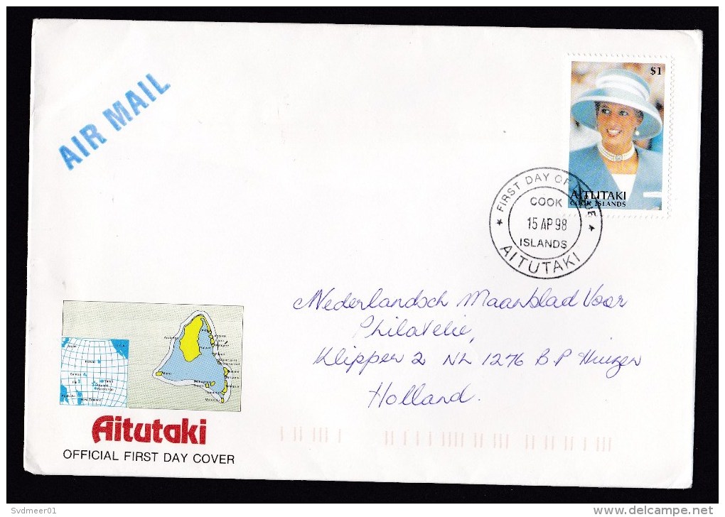 Aitutaki: FDC First Day Cover To Netherlands, 1998, 1 Stamp, Princess Diana, Lady Di (traces Of Use) - Aitutaki