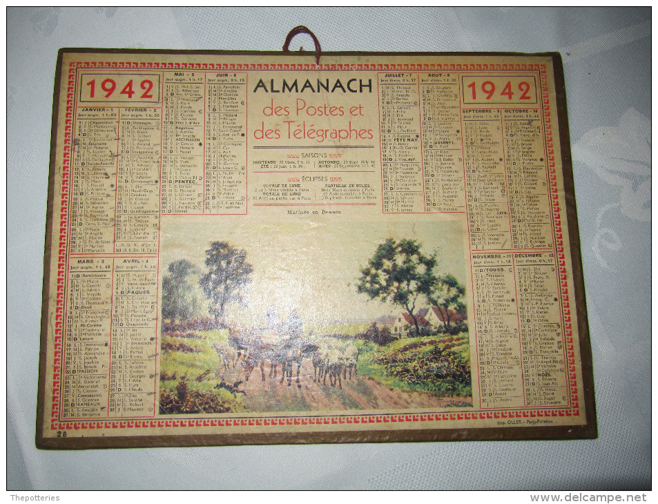 7-007 Almanach PTT 1942 Calendrier Calendar  Paris Beauce Ferme War Seconde Guerre Mondiale Pétain Etat Français Mouton - Klein Formaat: 1941-60