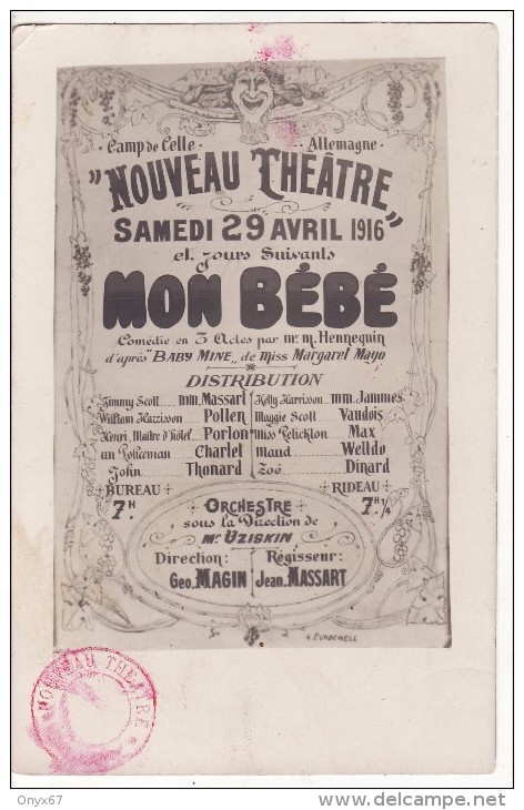 Carte Photo Militaire  CAMP De CELLE-CELLELAGER Allemagne SPECTACLE-THEATRE-Représentation Affiche Publicité 29-04-1916 - Theater