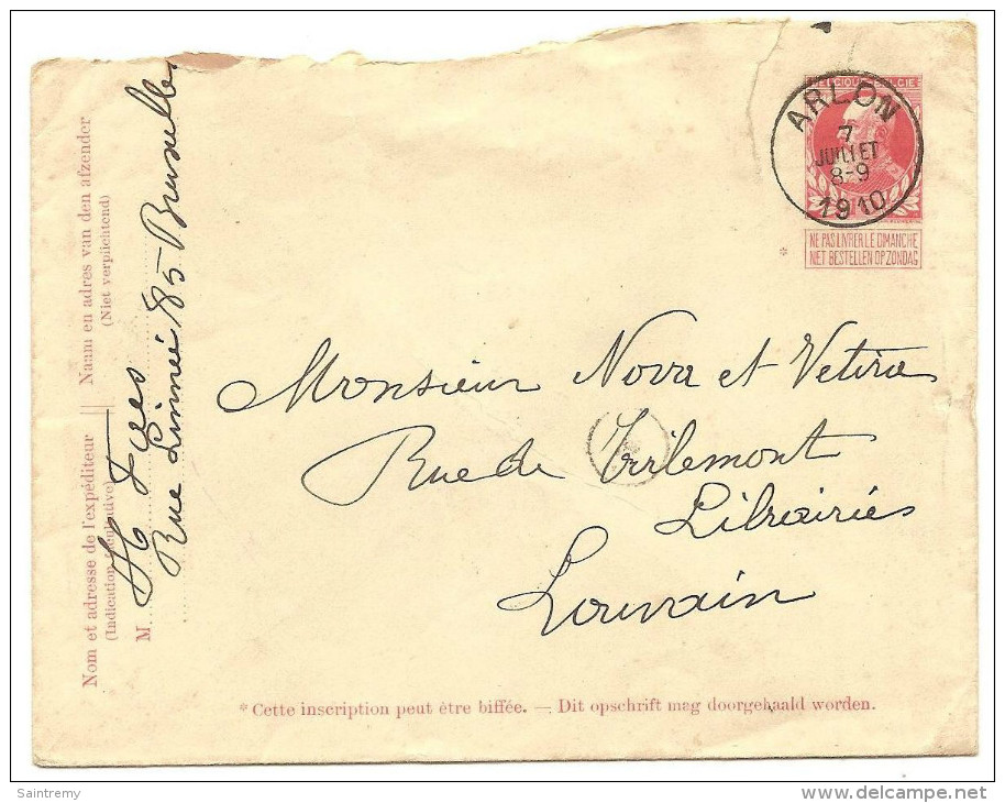 Entier Postal Grosse Barbe Arlon 1910 (Ja31) - Letter Covers