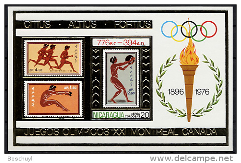 Nicaragua, Olympic Summer Games Montreal 1976, MNH Imp Gold Foil Sheet, Michel Block 90 - Estate 1976: Montreal