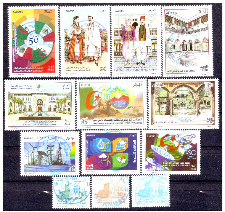 Algérie- Année Complète 2015 , 28 Timbres Oblitérés + Bloc Rare ( Oblitérations Centrales Rondes) - Algerije (1962-...)