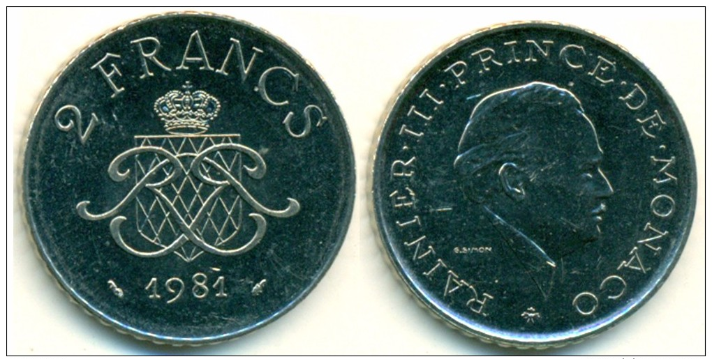 1981 Monaco 2 Francs Coin - 1960-2001 Nouveaux Francs