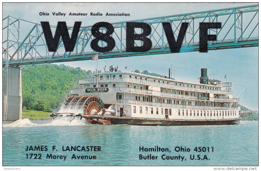 QSL Card Amateur Radio CB USA OHIO Hamilton Butler County 1965 S.S. Delta Queen Steam Ship Steamer - Amateurfunk