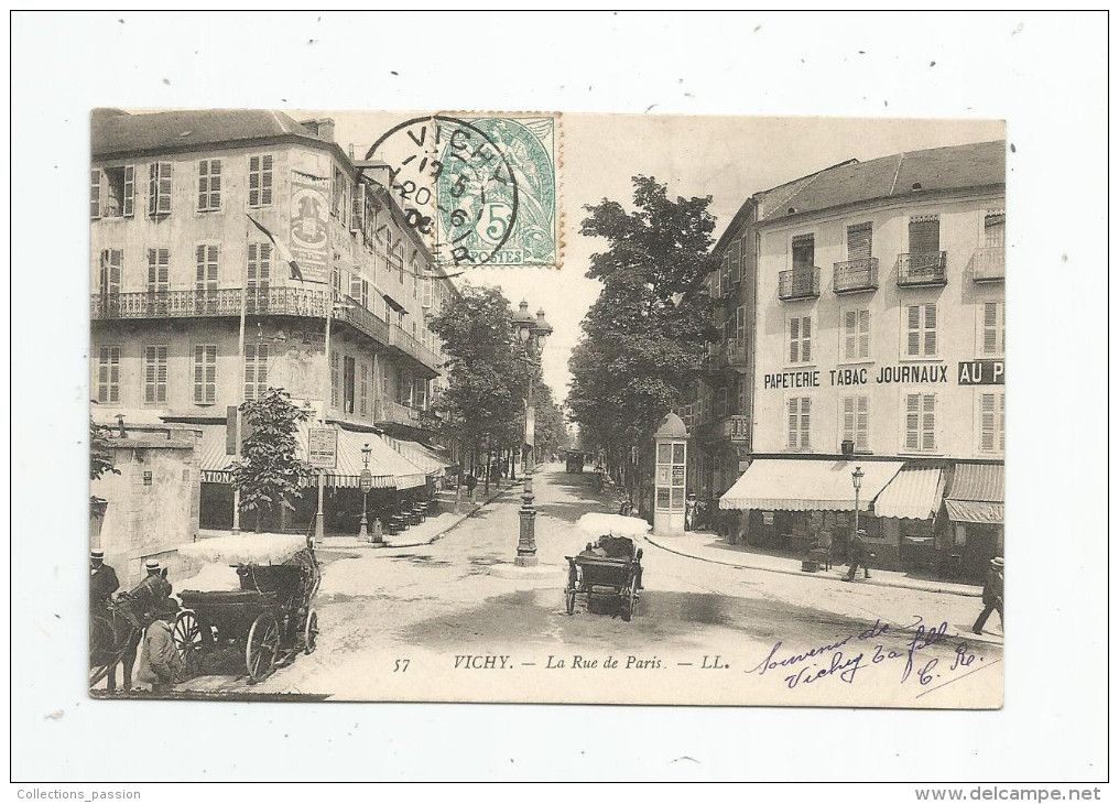 Cp , 03 , VICHY , La Rue De PARIS , Voyagée  , Attelage , Cheval - Vichy