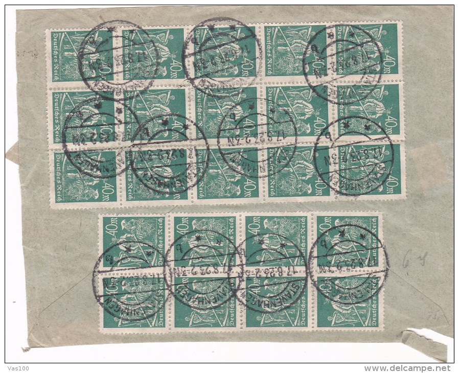 Germany 1923 Vertical Strip Of 3X5 2X4 40M Post Horns STAVENHAGEN,23 STAMPS FRAG. - Briefe U. Dokumente