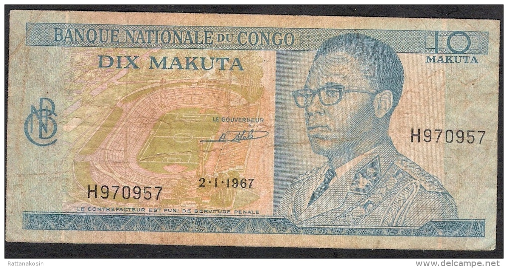 CONGO  P9a  10  MAKUTA    1967    VF Prefix Single Letter - República Del Congo (Congo Brazzaville)