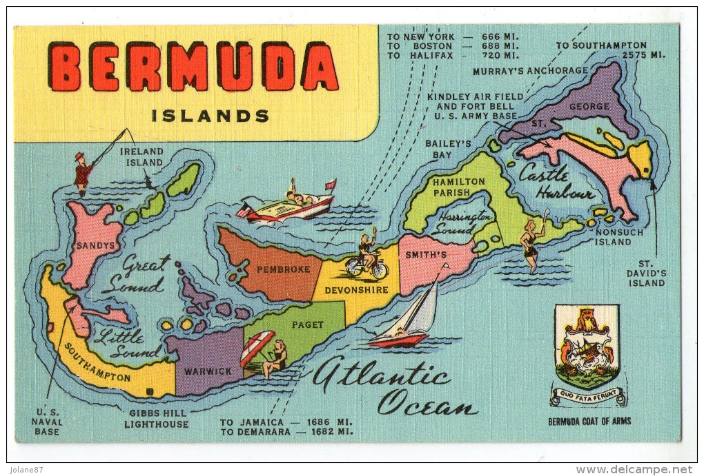 CPSM      BERMUDA  ISLAND   MAP OF L ISLAND OF BERMUDA   CARTE GEOGRAPHIQUE - Bermudes