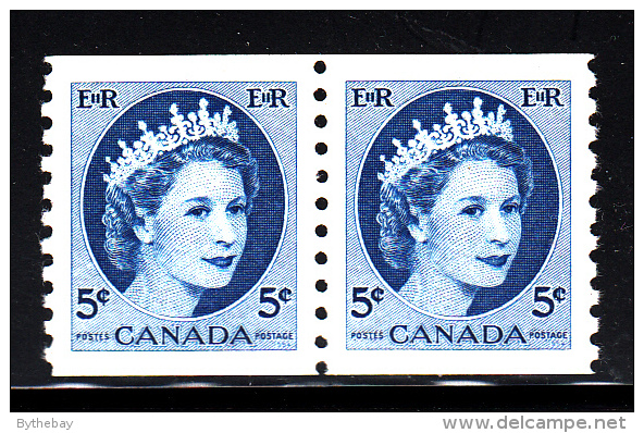 Canada MH Scott #348 5c Queen Elizabeth II, Wilding Portrait Coil Pair - Rollo De Sellos