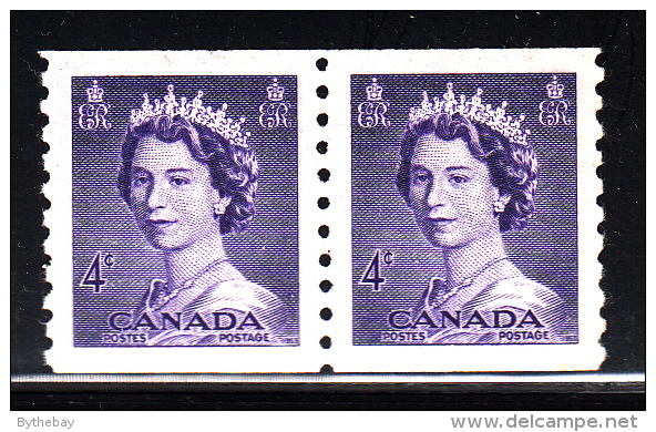 Canada MH Scott #333 4c Queen Elizabeth II, Karsh Portrait Coil Pair - Coil Stamps