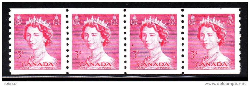 Canada MH Scott #332 3c Queen Elizabeth II, Karsh Portrait Coil Strip Of 4 - Rollo De Sellos