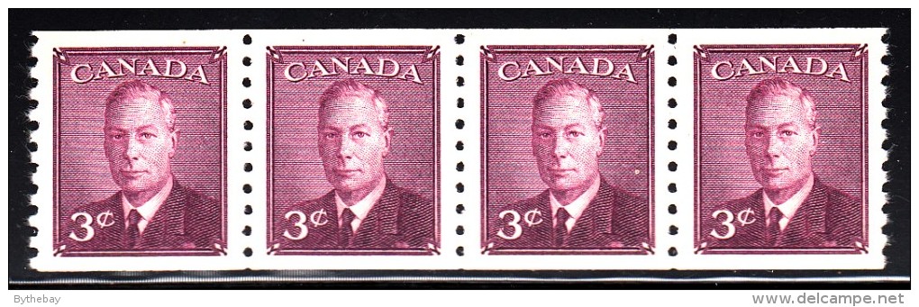 Canada MH Scott #296 3c King George VI, Rose Violet 'Postes-Postage' Omitted Coil Strip Of 4 - Coil Stamps