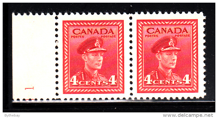 Canada MNH Scott #254 4c King George VI War Issue Margin Pair, Partial Plate - Nuevos