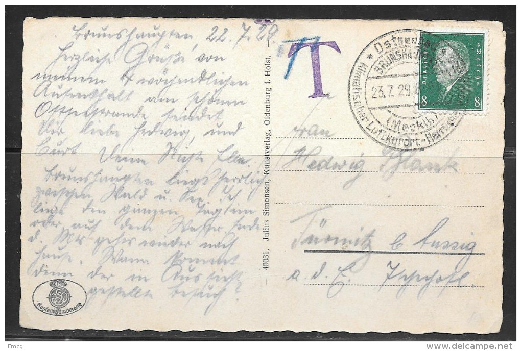1929 Germany Seapost (23.7.29) Ppc T Due - Covers & Documents