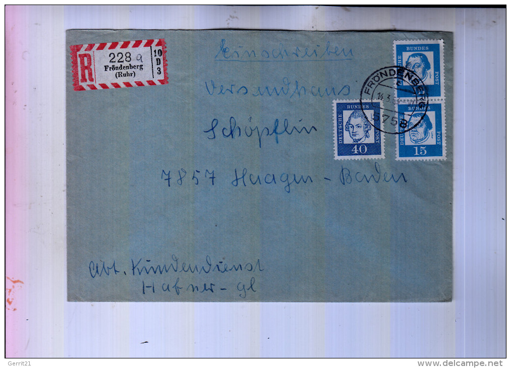 5758 FRÖNDENBERG, POSTGESCHICHTE, Einschreib-Brief 1963, R-Zettel Noch Ohne PLZ - Unna