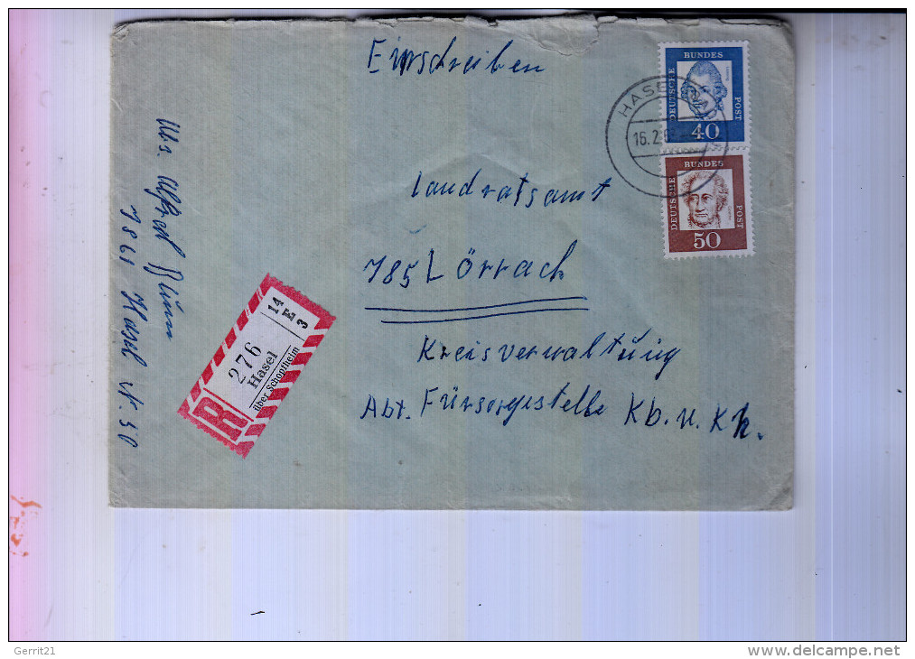 7861 HASEL, POSTGESCHICHTE, Einschreib-Brief 1963, R-Zettel Noch Ohne PLZ - Loerrach