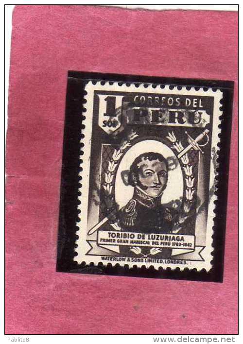 PERU´ 1945 1947 TORIBIO DE LUZURUAGA S 1 SOL USATO USED OBLITERE´ - Peru