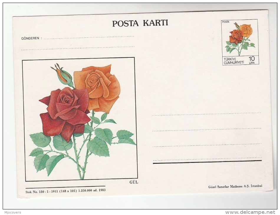 1983 TURKEY Illus ROSE Postal STATIONERY CARD Roses Flower Stamps Flowers Cover - Postal Stationery