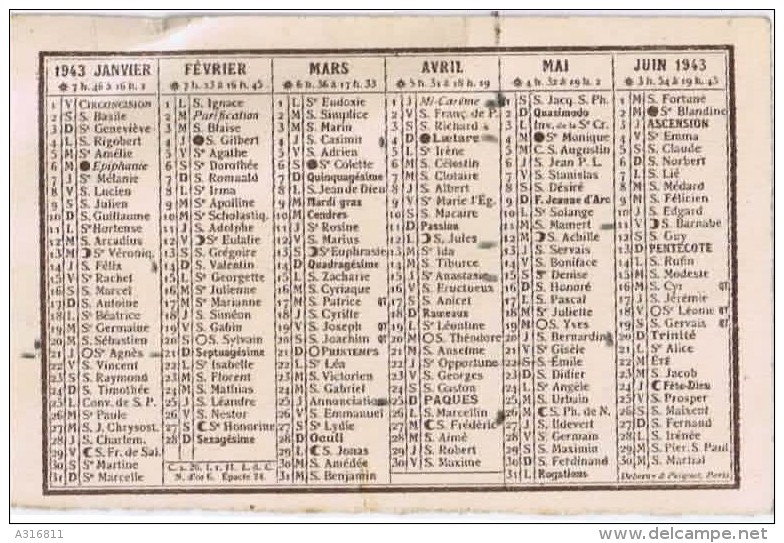 CALENDRIER DE 1943 - Petit Format : 1941-60