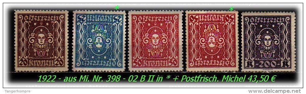 Österreich - 1922 - Aus Mi. Nr. 398 - 402 B II. - Neufs