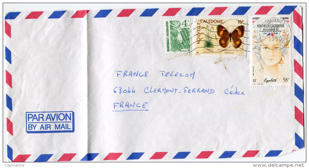 NOUVELLE-CALEDONIE LETTRE PAR AVION DEPART TONTOUTA 2-7-1990 POUR LA FRANCE - Cartas & Documentos