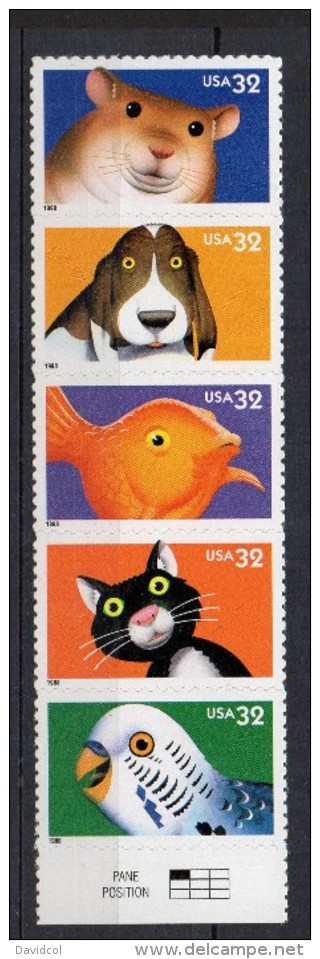 N002-USA./ 1998. SC #:3230-34a. BRIGHT EYES- ANIMALS, STRIP X 5. FOLDED NO DAMAGED STAMPS - Unused Stamps