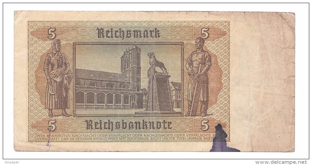5 Reichsmark  1/8/1942 - 5 Reichsmark
