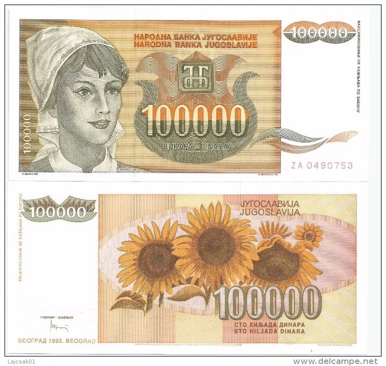 Yugoslavia 100.000 Dinara 1993. UNC P-118 Replacement - Joegoslavië