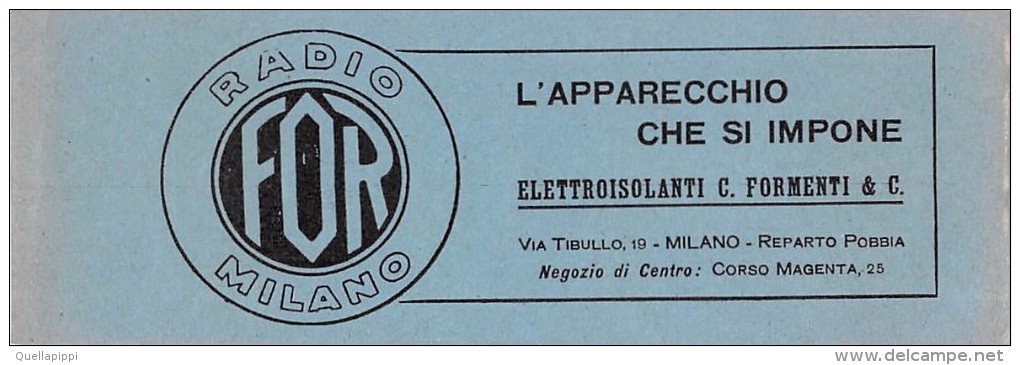 03364 "RADIO FOR MILANO - ELETTROISOLANTI C. FORMENTI & C. - RADIO C.G.E.-RCA"  SEGNALIBRO. ORIGINALE - Segnalibri