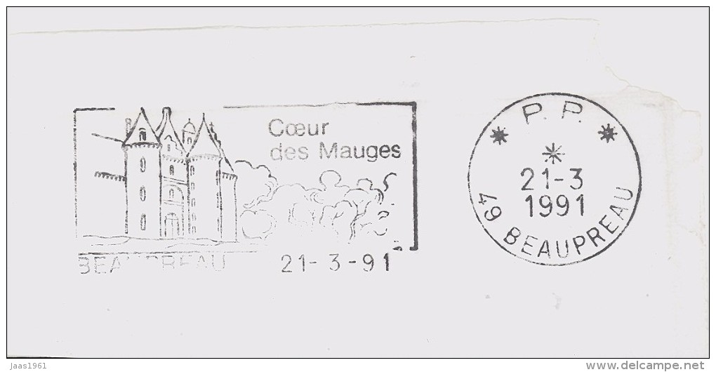 FRANCE. FRAGMENT POSTMARK. BEAUPREAU. CASTLE. 1991 - Otros & Sin Clasificación