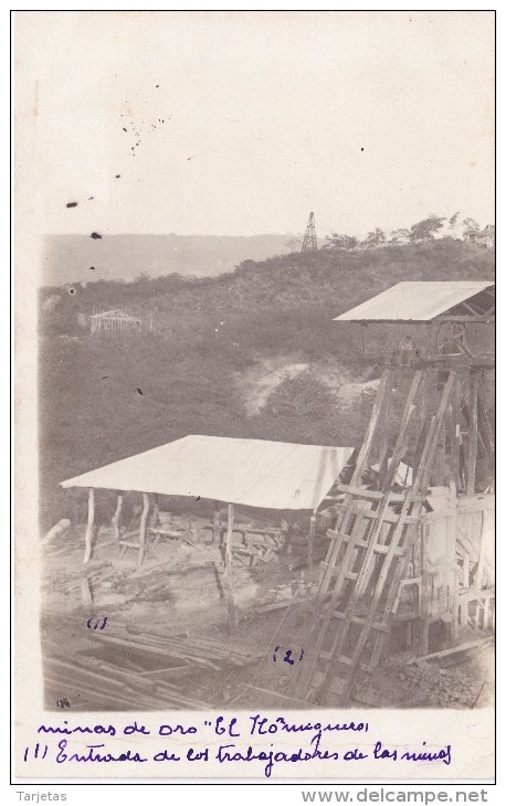 POSTAL DE EL SALVADOR DE LA MINA DE ORO EL HORMIGUERO DEL AÑO 1914 (FOTO AMANO P.B.) - El Salvador