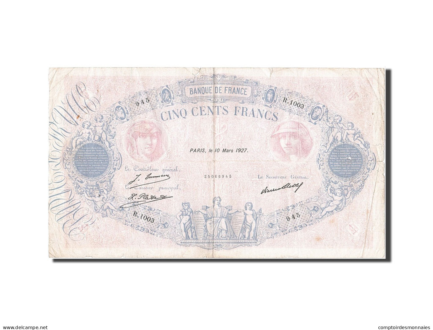 Billet, France, 500 Francs, 1888, 1927-03-10, TB, KM:66k - 500 F 1888-1940 ''Bleu Et Rose''