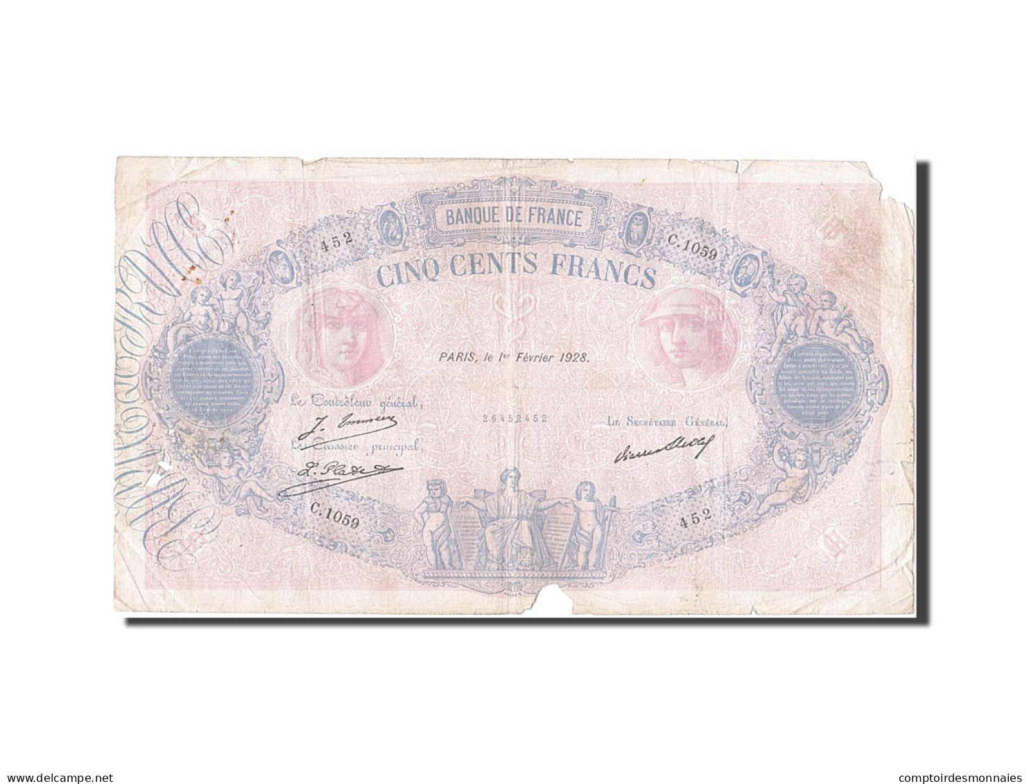 Billet, France, 500 Francs, 1888, 1928-02-01, B+, KM:66k - 500 F 1888-1940 ''Bleu Et Rose''