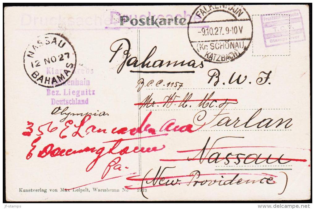 1927. 5 PF DEUTSCHE LUFTPOST FALKENHAIN 9.10.27. (Kr. SCHÖNAU KATZBACH.) To Farlan, Nas... (Michel: 378) - JF182048 - Autres & Non Classés