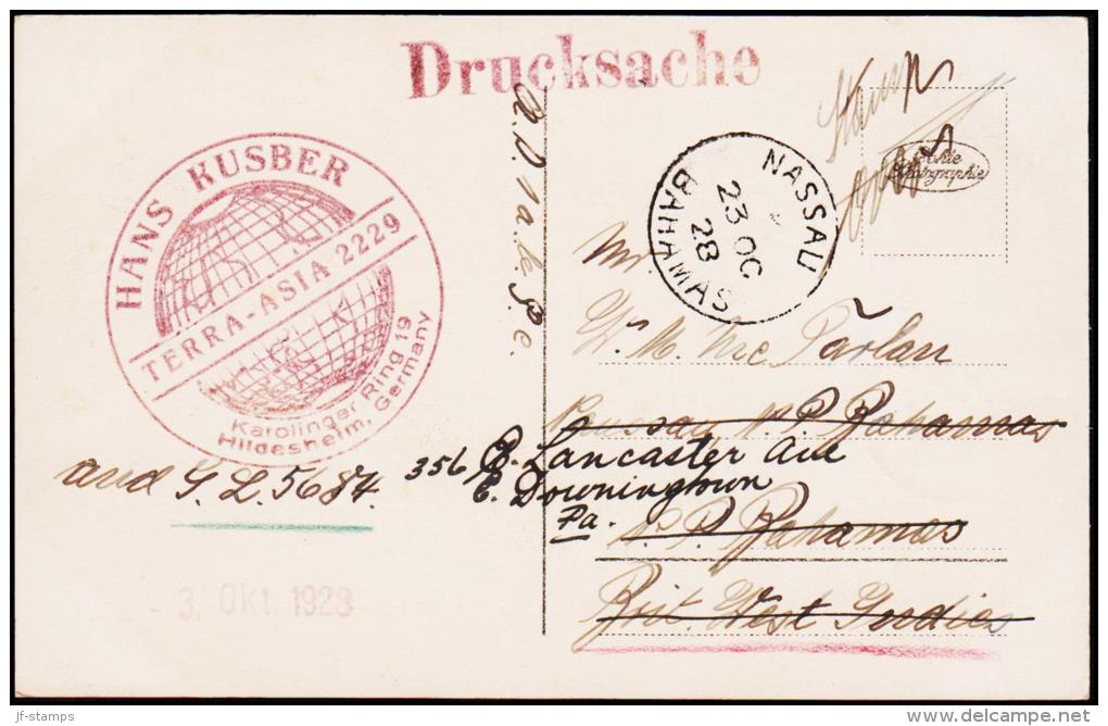 1928. 5 PF Schiller HILDESHEIM 3.10.28. To Nassau, British West Indies. NASSAU BAHAMAS ... (Michel: 387) - JF182049 - Andere & Zonder Classificatie