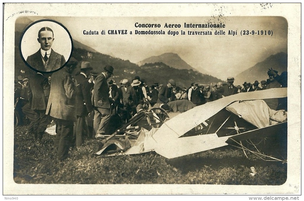 CONCORSO AEREO INTERNAZIONALE - CADUTA DI CHAVEZ (DOMODOSSOLA) - 23-9-1910 - F/P - V - 1921 - Accidents