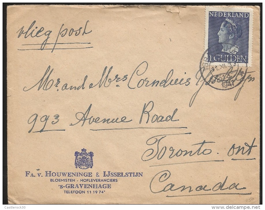 E)1931 NETHERLANDS, QUEEN, FANCY CANCE., CIRCULATED COVER TO CANADA, XF - Covers & Documents