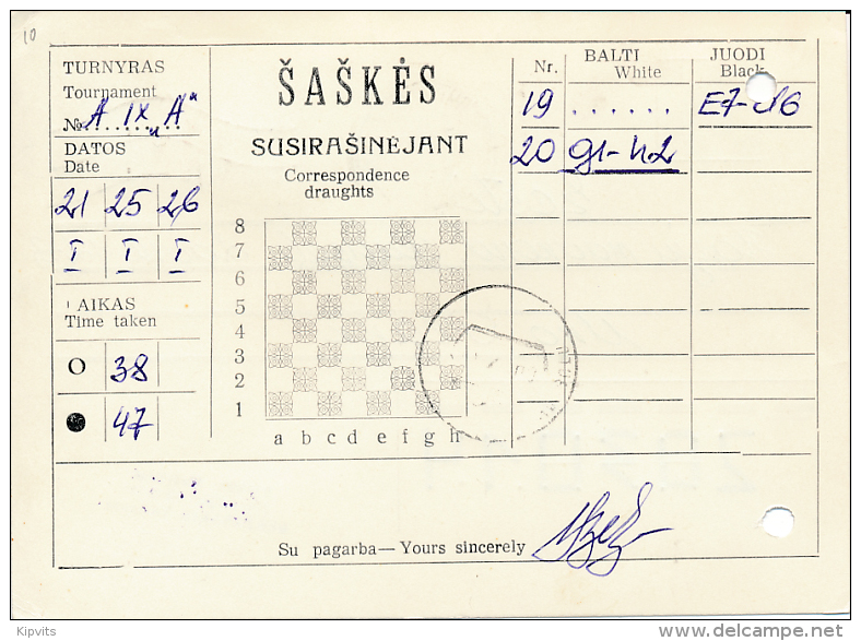 Correspondence Draughts Checkers Multiple Stamps Postcard - 27 January 1992 Mažeikiai To Estonia - Lithuania