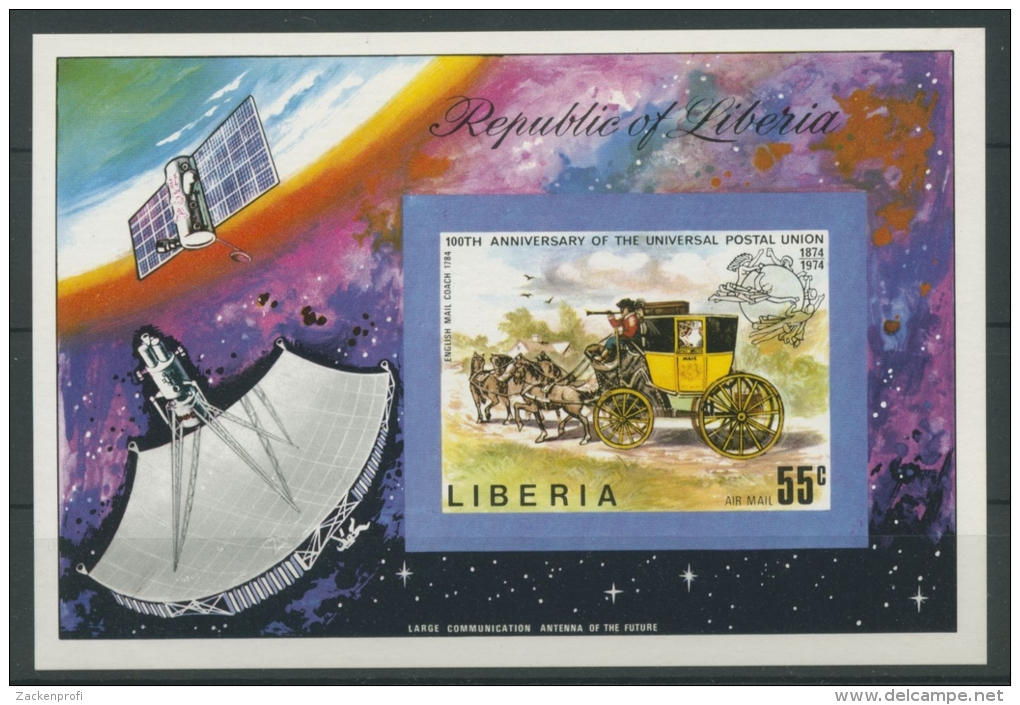 Liberia 1974 100 Jahre Weltpostverein UPU Block 70 B Postfrisch (C22331) - Liberia