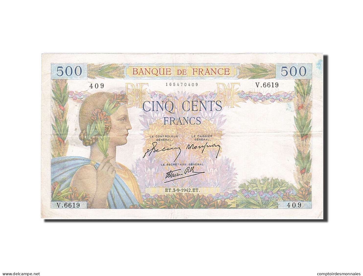 Billet, France, 500 Francs, 1939, 1942-09-03, TTB, Fayette:32.39, KM:95b - 500 F 1940-1944 ''La Paix''