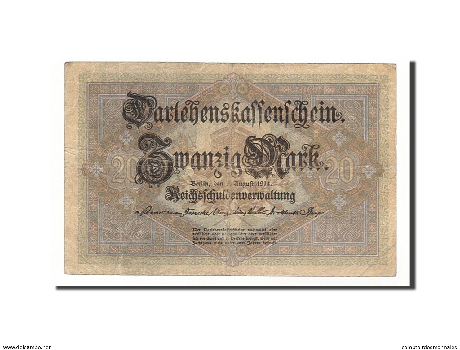 Billet, Allemagne, 20 Mark, 1914, 1914-08-05, KM:48b, TB+ - 20 Mark