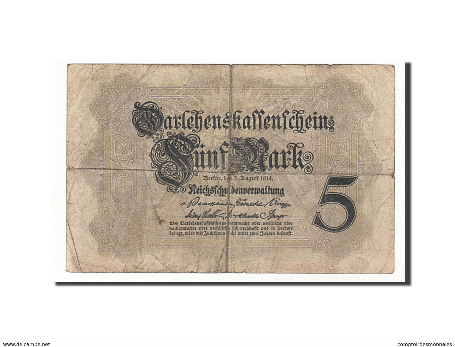 Billet, Allemagne, 5 Mark, 1914, 1914-08-05, KM:47b, B+ - 5 Mark