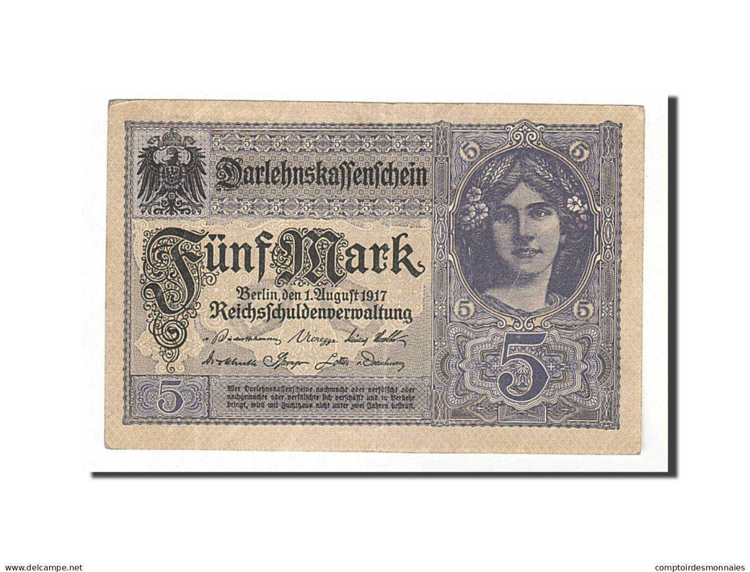 Billet, Allemagne, 5 Mark, 1917, 1917-08-01, KM:56b, SUP - 5 Mark