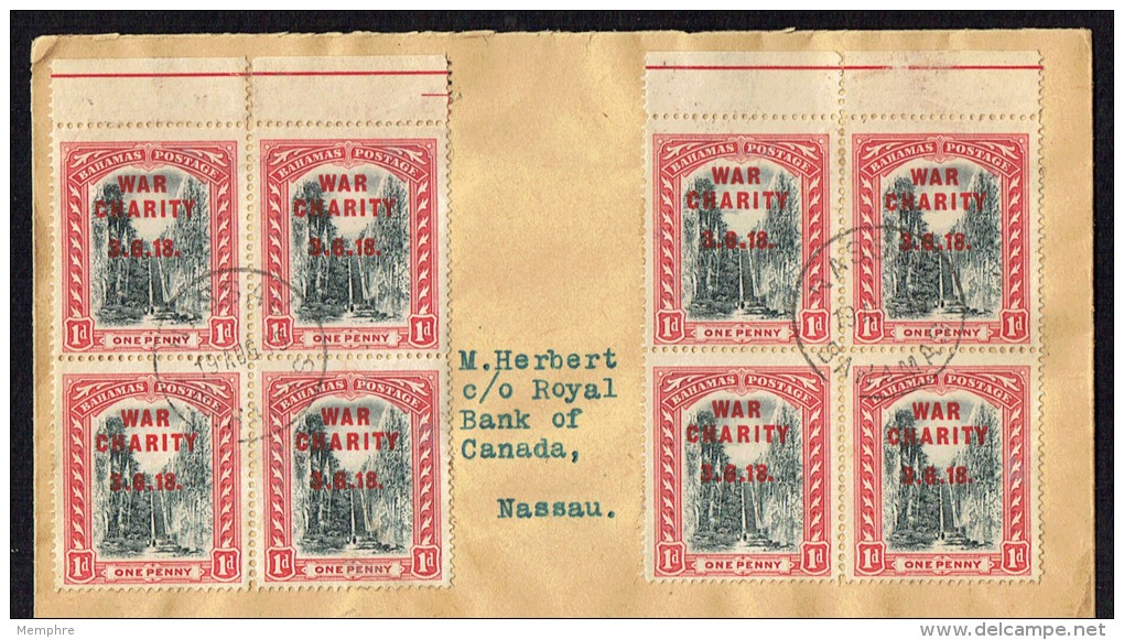 BAHAMAS  1919 Local Letter  WAR CHARITY 3.6.18 Overprint  SG 101 - 2 Blocks Of 4 - 1859-1963 Crown Colony