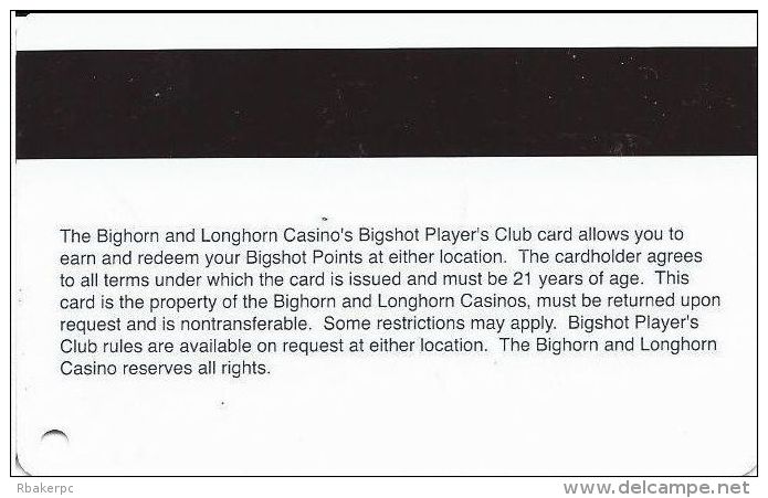 Bighorn & Longhorn Casinos Las Vegas Bigshot Players Club Card - No Smartchip (Blank) - Cartes De Casino