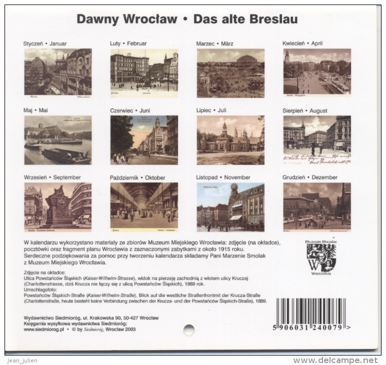 POLOGNE  - CALENDRIER  -  BRESLAU -  WROCLAW  -   2004 - Autres & Non Classés