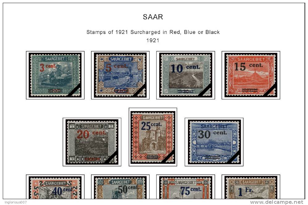 GERMANY SAAR  STAMP ALBUM PAGES 1920-1959 (39 Color Illustrated Pages) - Inglese